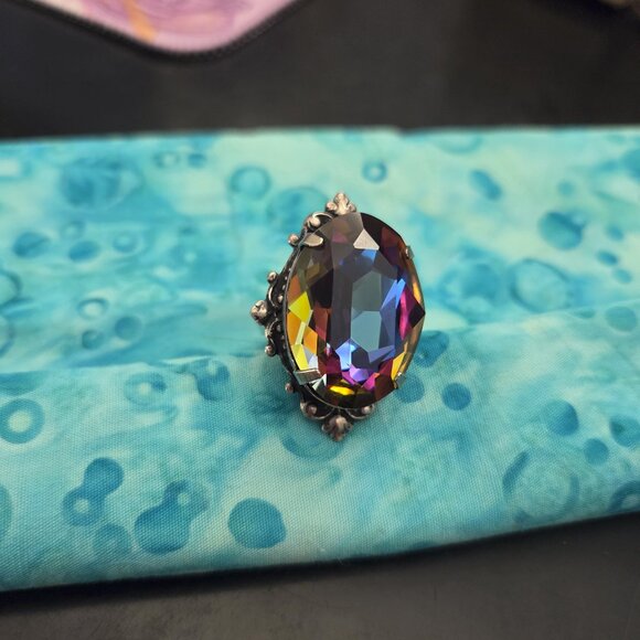 BellaLili Empress Joie Adjustable Silver Plated Swarovski Jewel Cocktail Ring - Picture 2 of 6